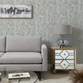 Darjeeling Leaf Metallic Wallpaper in Grey and Silver with Silver Sparkle