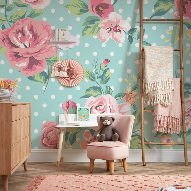 Dotty for Roses Full Wall Mural in Multicoloured