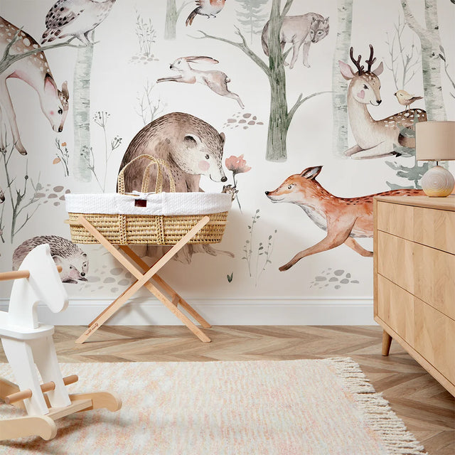 Forest Friends Full Wall Mural in Earthy Tones