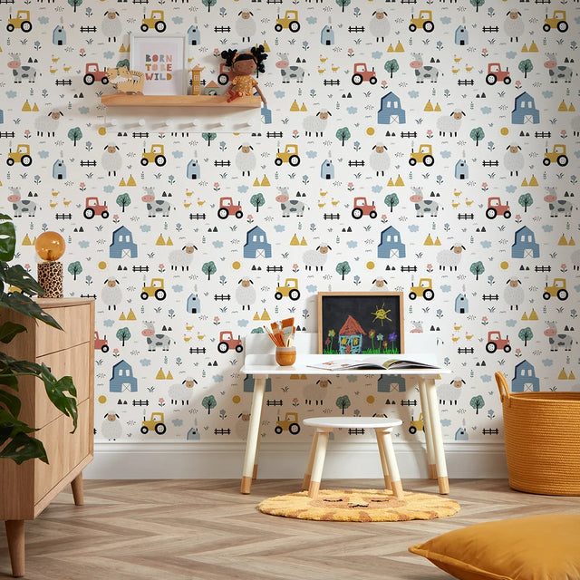 Fun at the Farm Wallpaper in Multicoloured