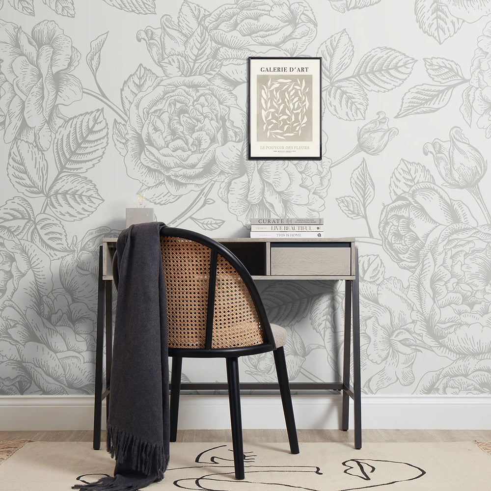 Gentle Roses Full Wall Mural in Grey – I Love Wallpaper