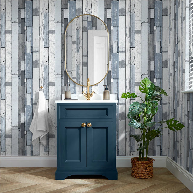 Reclaimed Wood Wallpaper in Blue