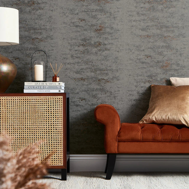 Venice Industrial Metallic Wallpaper in Charcoal and Copper