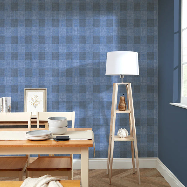 Isla Check Wallpaper in Navy and Silver