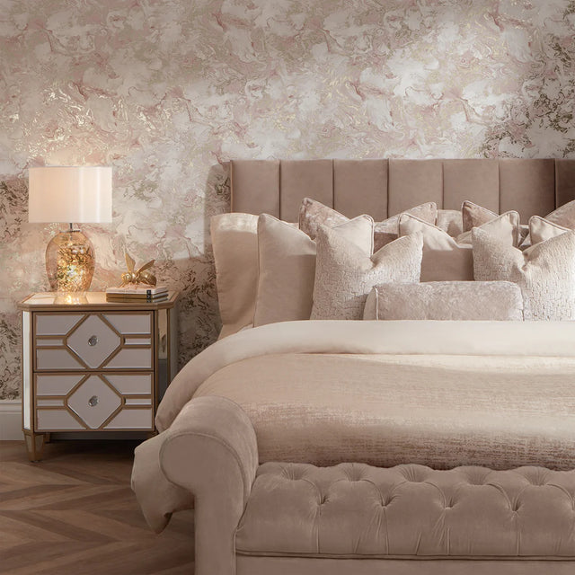 Liquid Marble Wallpaper in Pink and Gold