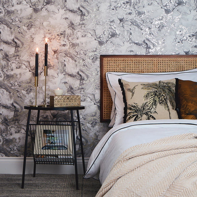 Liquid Marble Wallpaper in Grey and Gold