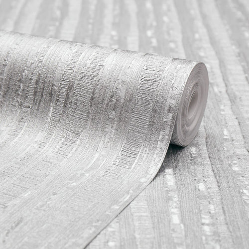 Luxe Industrial Stripe Wallpaper in Silver