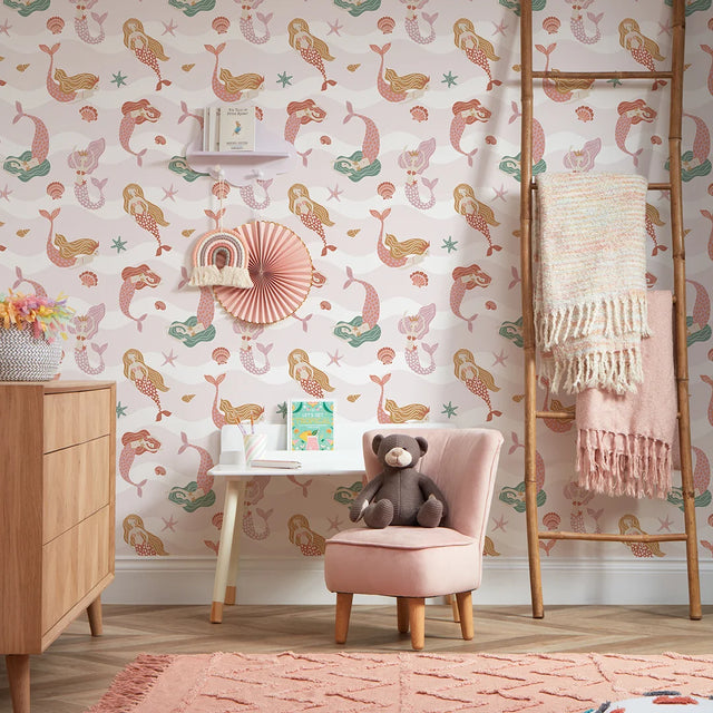 Mermaid Friends Wallpaper in Pink