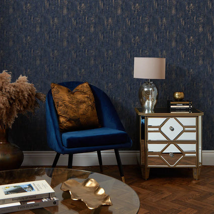 Milan II Wallpaper in Navy and Gold