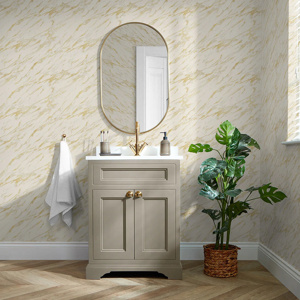 Modern Marble Wallpaper in Cream with Gold Effect