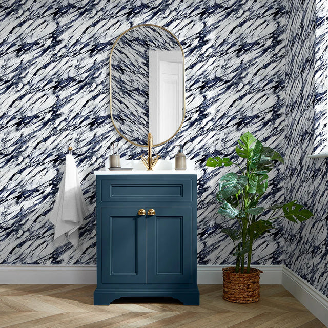 Modern Marble Wallpaper in Navy and Grey