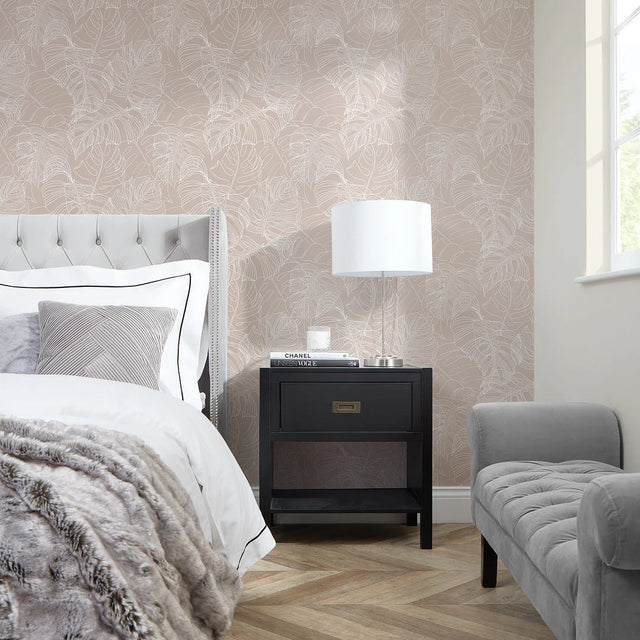 Monstera Leaf Wallpaper in Nude