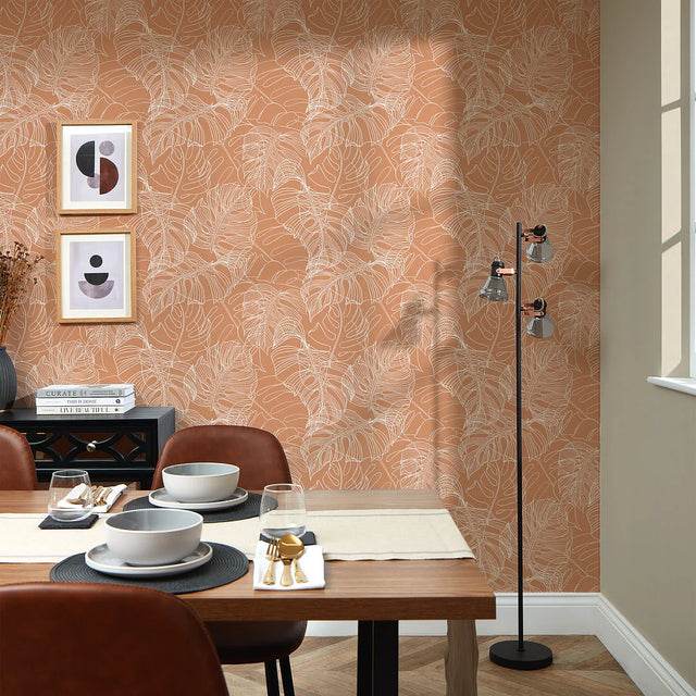 Monstera Leaf Wallpaper in Terracotta