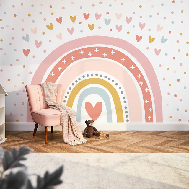 Over The Rainbow Full Wall Mural in Pink, Ochre and Blue