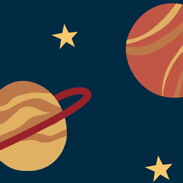 Playful Universe Wallpaper in Warm Tones on Navy