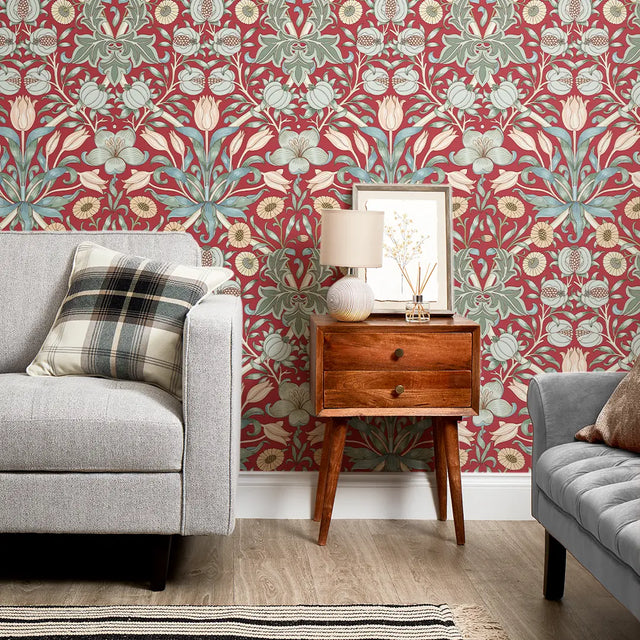Pomegranate Grove Wallpaper in Rich Red