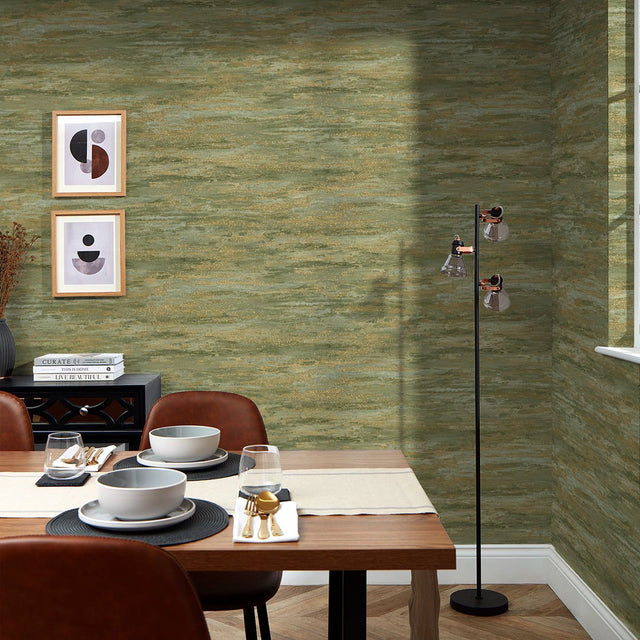 Seychelles Wallpaper in Green and Gold