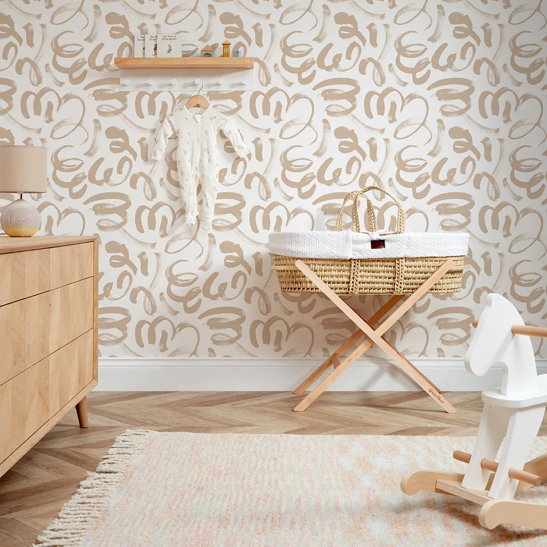 Squiggle Wallpaper in White and Beige