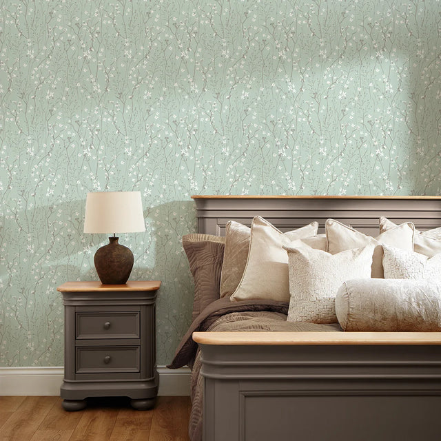 Summer Meadow Wallpaper in Mint Green
