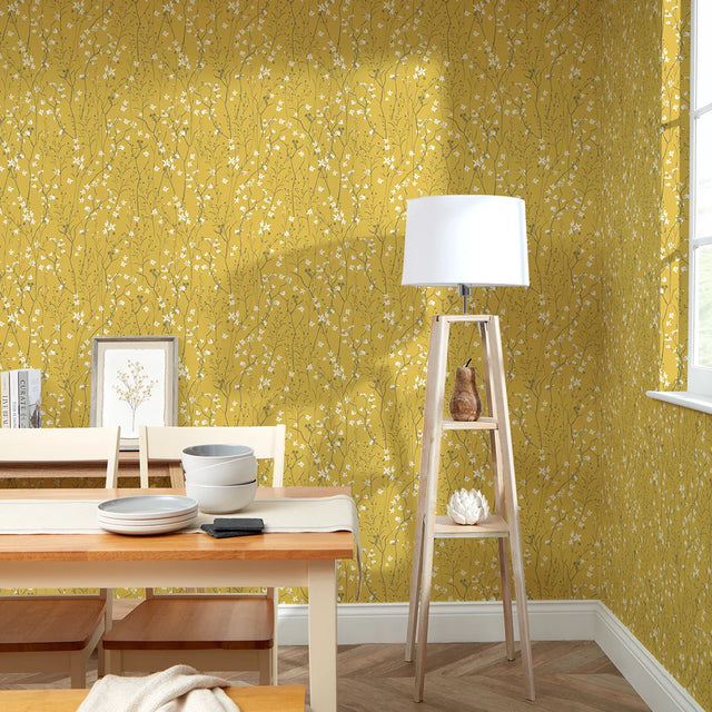 Summer Meadow Wallpaper in Mustard