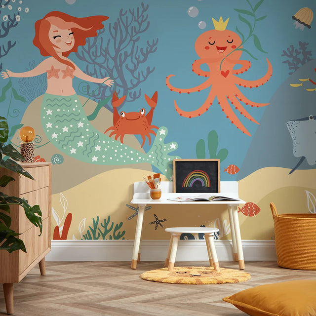 The Mermaid Princess Full Wall Mural in Multicoloured