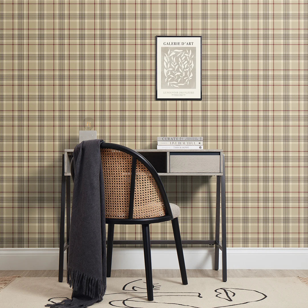 Traditional Check Traditional Check Wallpaper in Beige and Red – I Love Wallpaper
