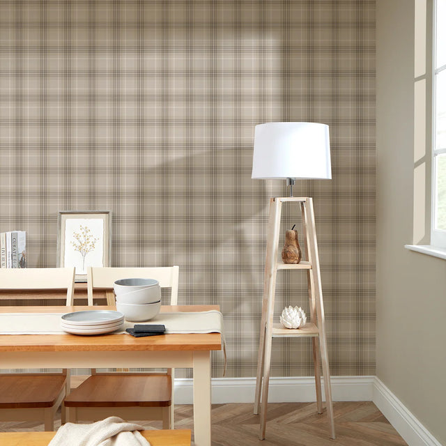 Traditional Check Wallpaper in Camel