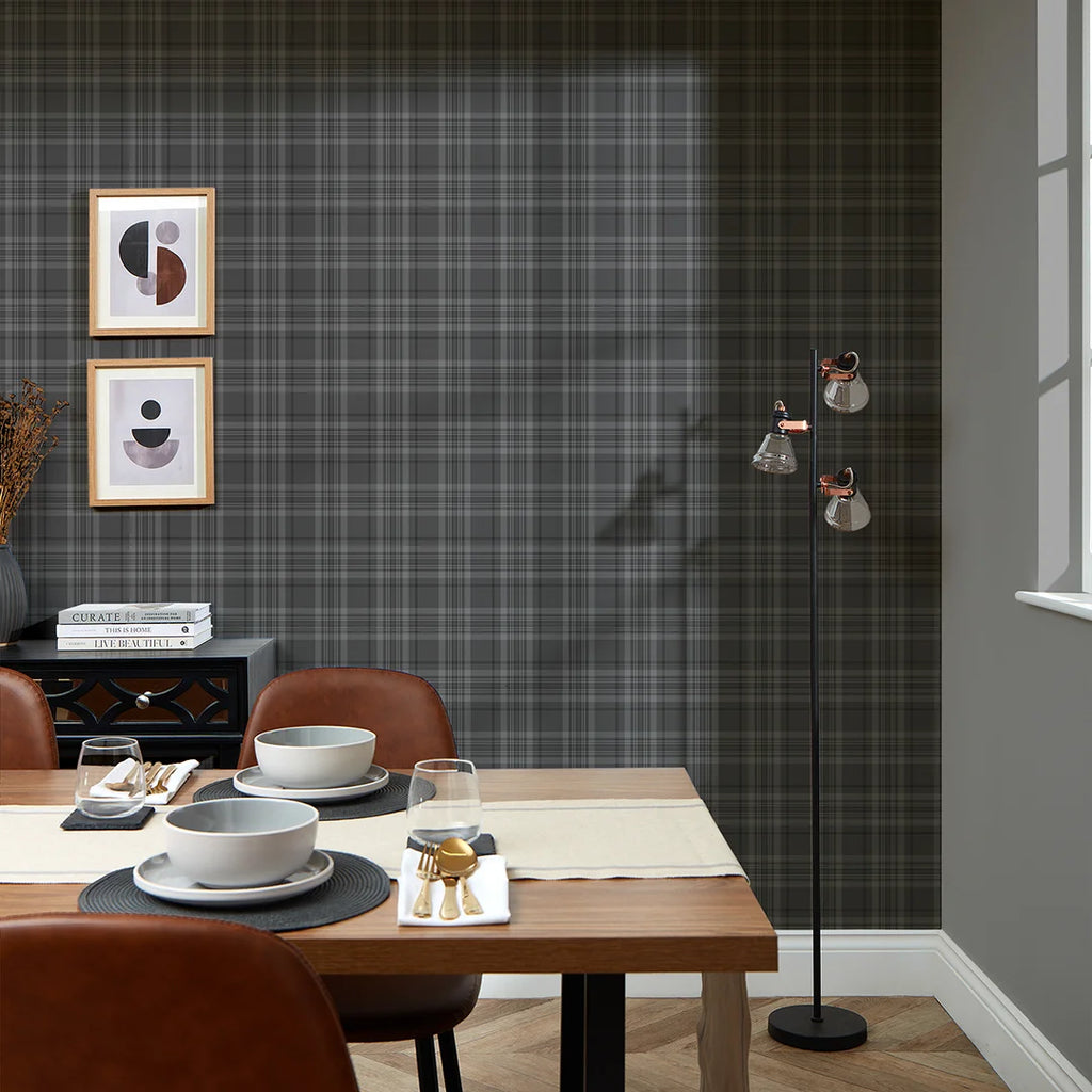 Traditional Check Traditional Check Wallpaper in Charcoal – I Love Wallpaper