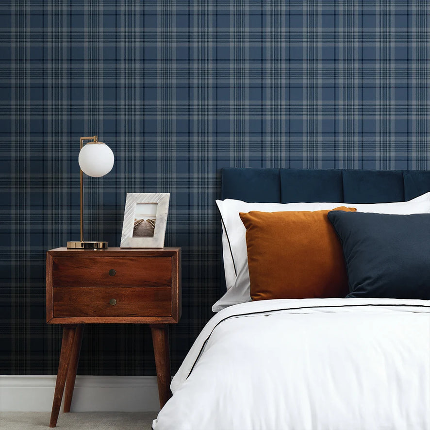 Navy Cheque Pattern Traditional Check Wallpaper in Navy – I Love Wallpaper