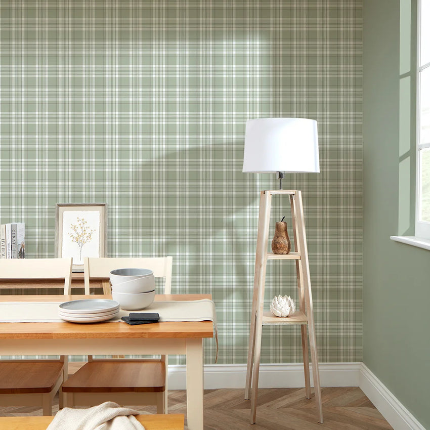 Traditional Check Wallpaper in Sage Green – I Love Wallpaper