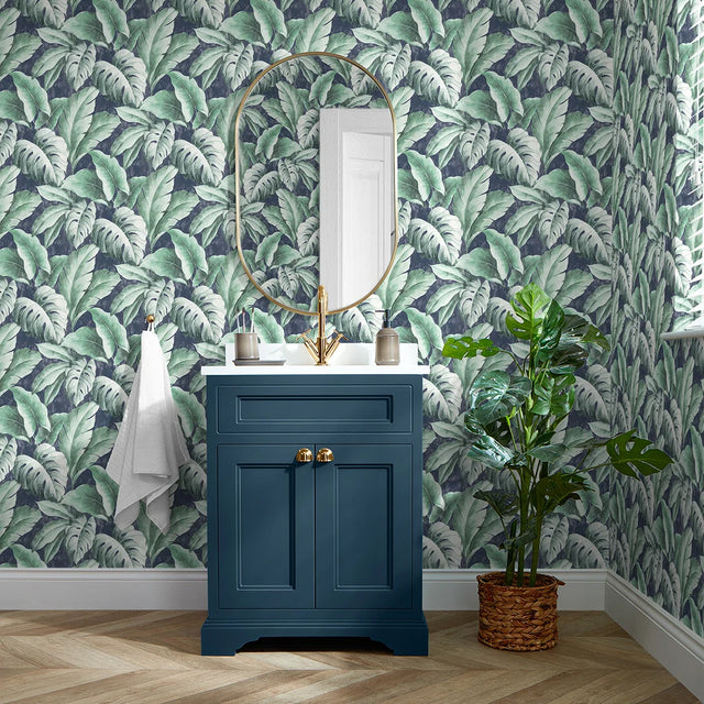 Tropicana Floral Leaf Wallpaper in Navy