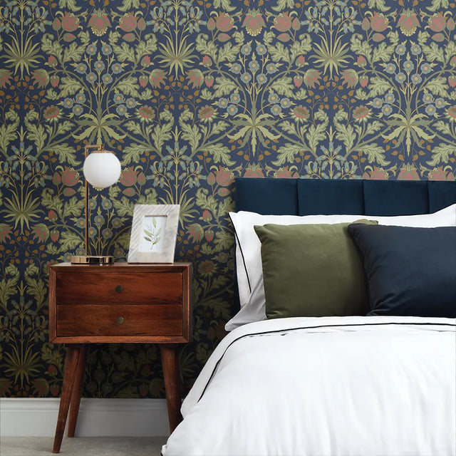 Tulip Trellis Wallpaper in Navy
