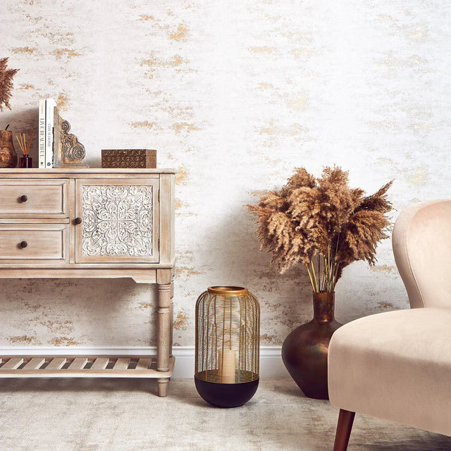 Venice Industrial Metallic Wallpaper in Ivory and Gold