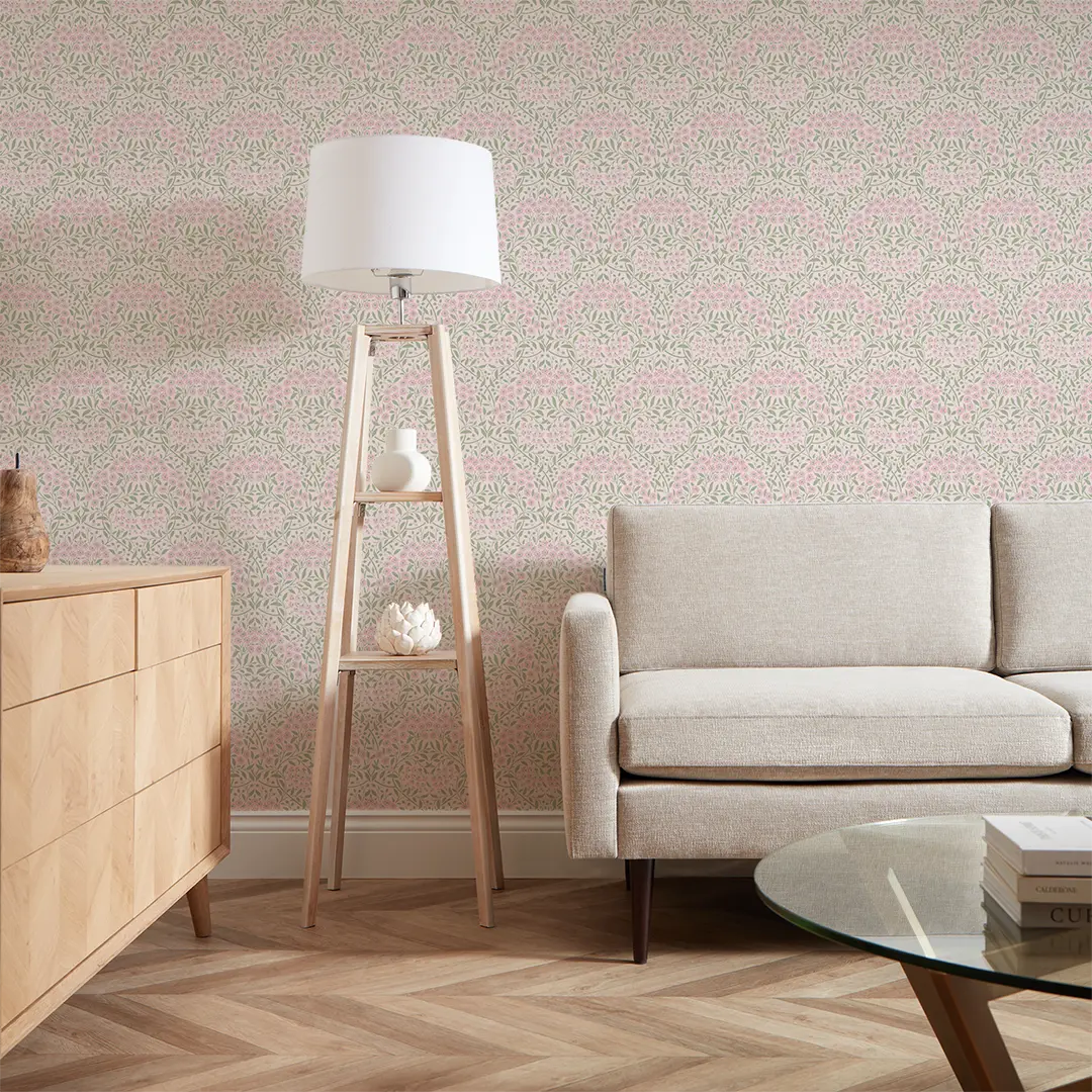 Vintage Daisy Wallpaper in Soft Pink and Sage