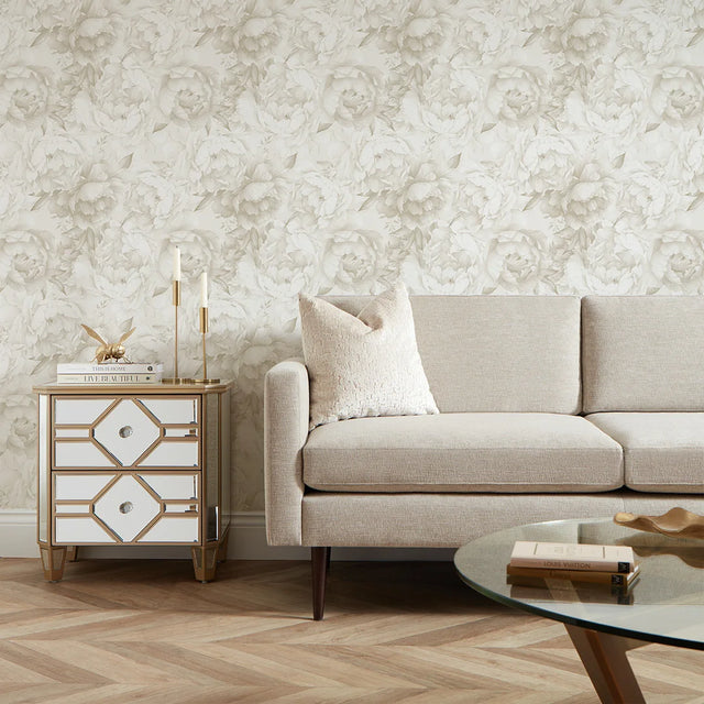 Vintage Peony Wallpaper in Cool Neutrals