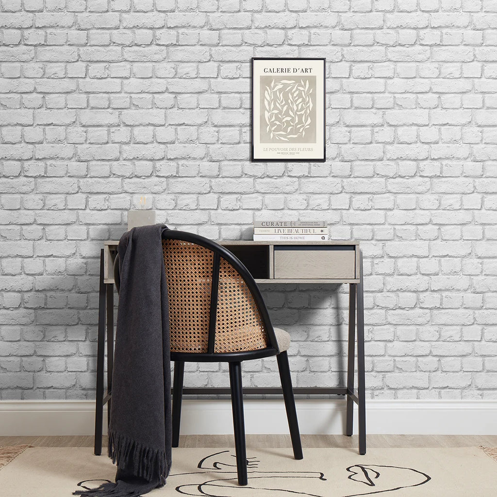 Warehouse Photographic Brick Effect Wallpaper in White and Grey