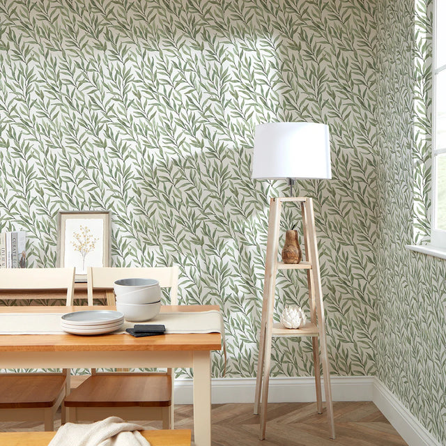 Willow Leaf Wallpaper in Green