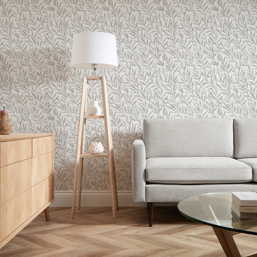 Willow Leaf Wallpaper in Grey