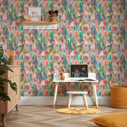 Wolves in the Wood Wallpaper in Brights