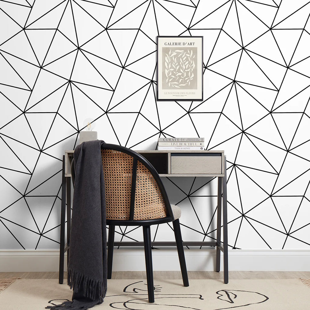 Zara Mono Geometric Wallpaper in White and Black – I Love Wallpaper