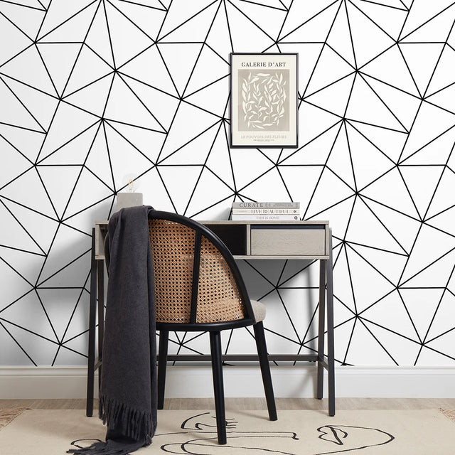 Zara Mono Geometric Wallpaper in White and Black