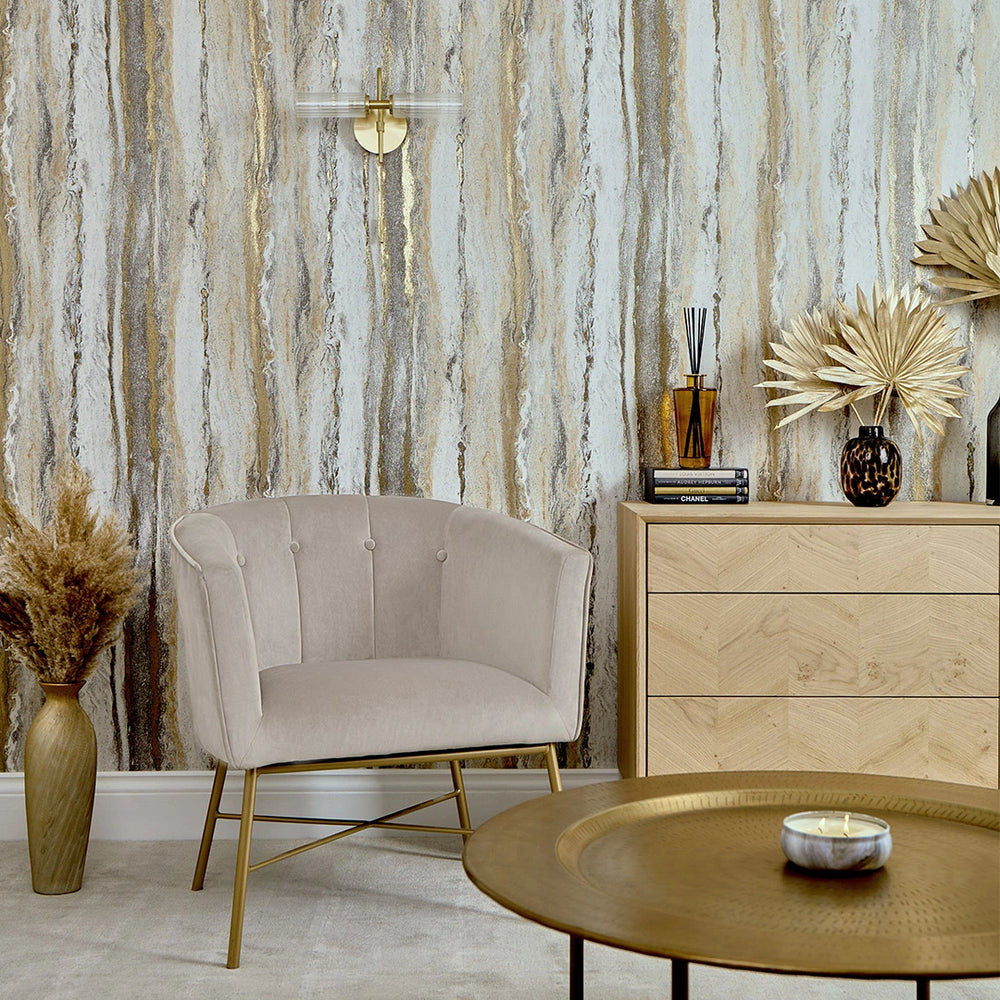 Zion Metallic Wallpaper in Grey and Gold