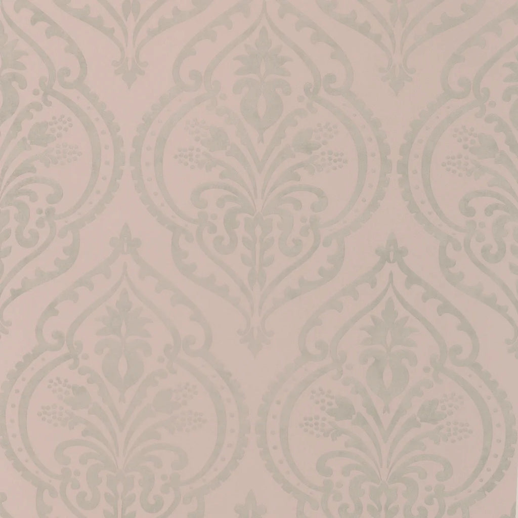 Moroccan Damask Wallpaper Blush, Silver