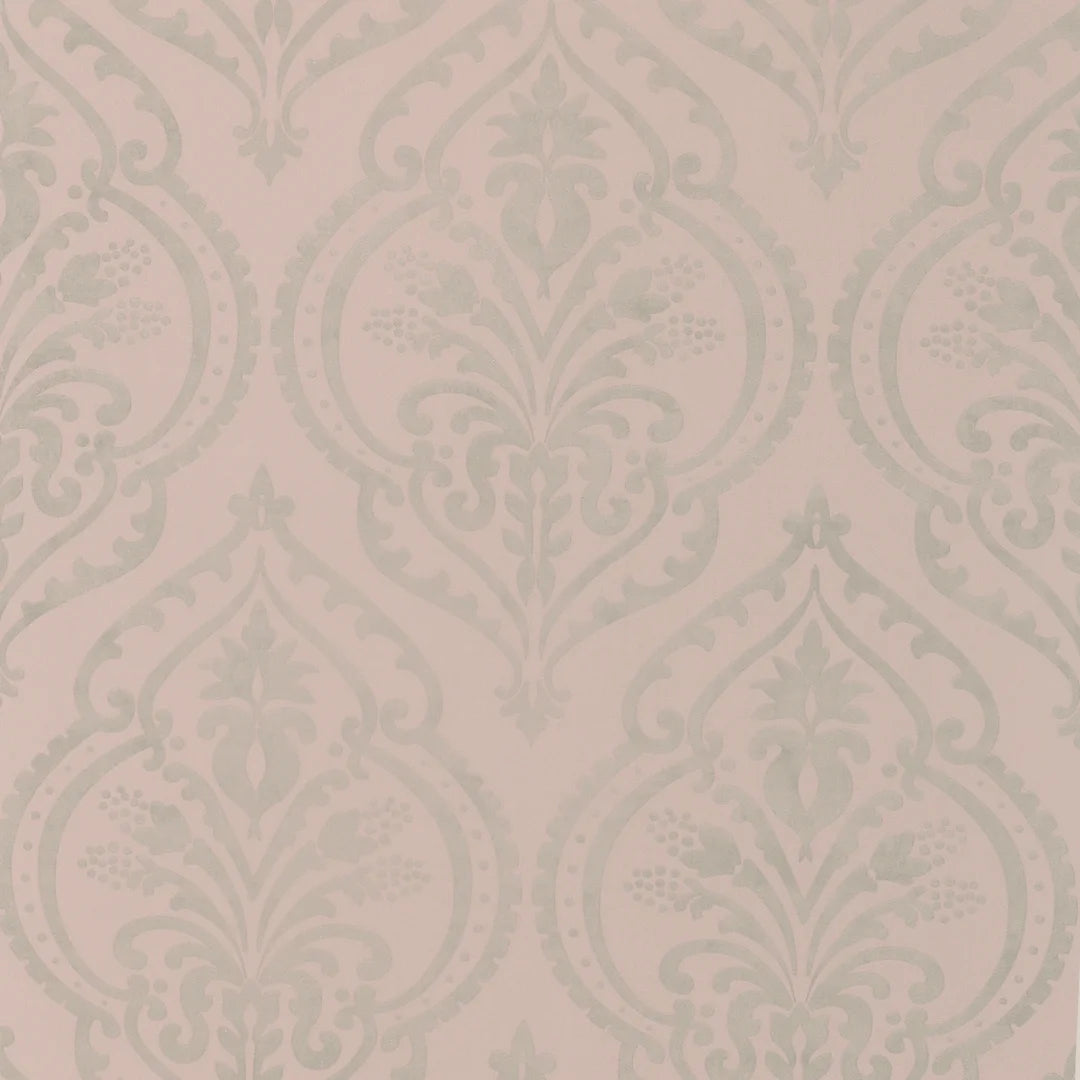 Moroccan Damask Wallpaper Blush, Silver