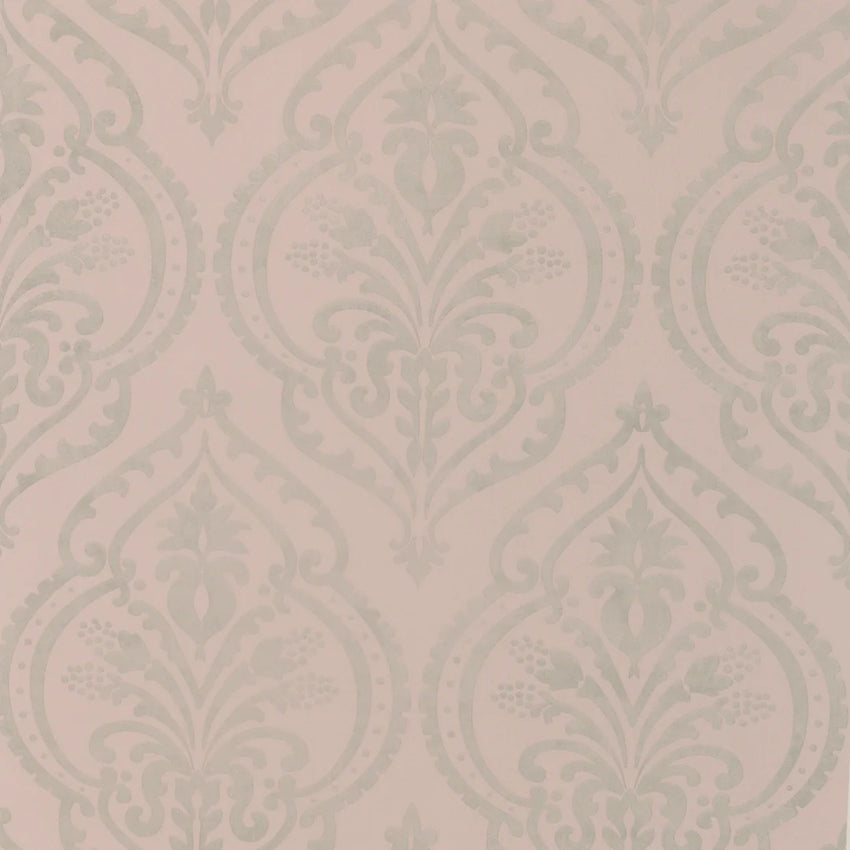 Moroccan Damask Wallpaper Blush, Silver