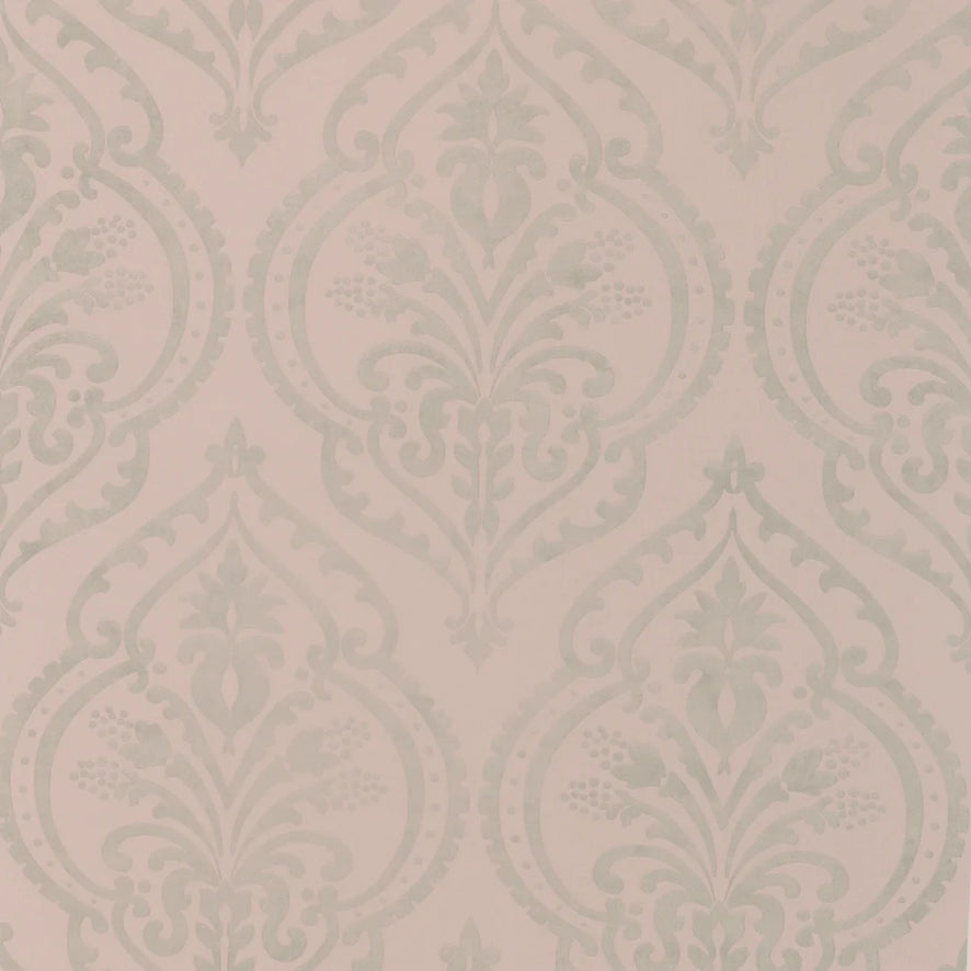 Moroccan Damask Wallpaper Blush, Silver