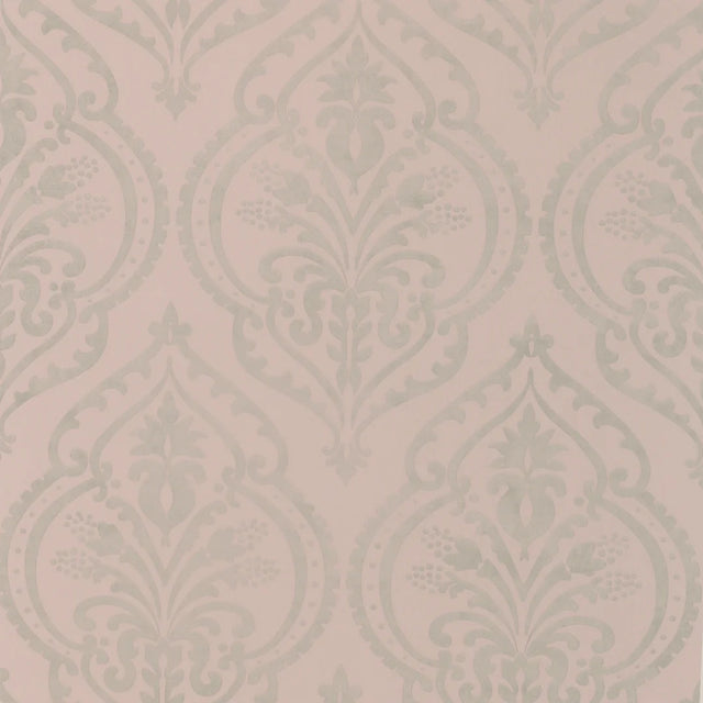 Moroccan Damask Wallpaper Blush, Silver