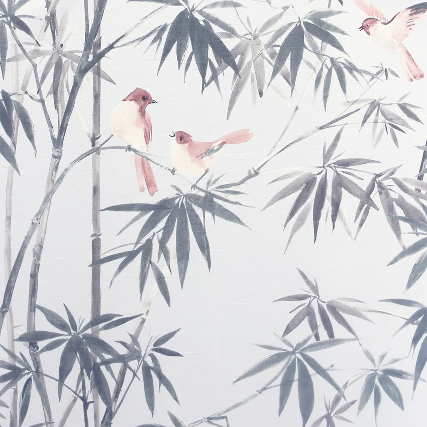 Birds and Bamboo Wallpaper in Grey