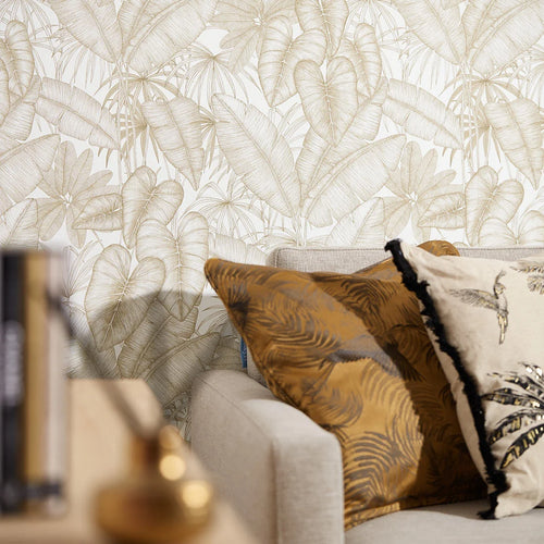Adelaide Tropical Wallpaper in White and Gold