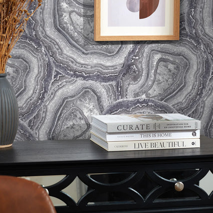 Agate Wallpaper in Amethyst and Grey